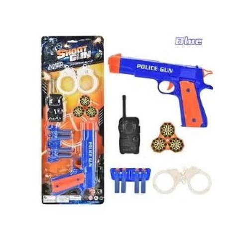 Blue Foam Dart Toy Gun for Kids with Extra Foam Darts, Handcuffs and Walkie Talkie Accessories, Pretend Police and Adventure Role Play Toy for Ages 3+