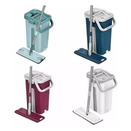 Flat surface with hands-free bucket, 360° rotating magic mop for cleaning wooden floors in the home and kitchen