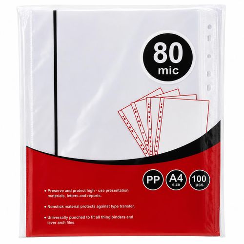 A4 Clear Plastic Sheet Protectors – 100 Pieces – 80 Micron