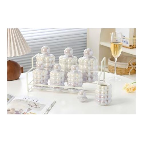 Modern porcelain spice set with metal stand - 7 pieces