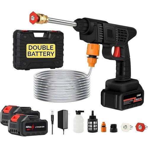 Portable Cordless High Pressure Car Washer Gun with Double 48V Lithium Batteries & Storage Case