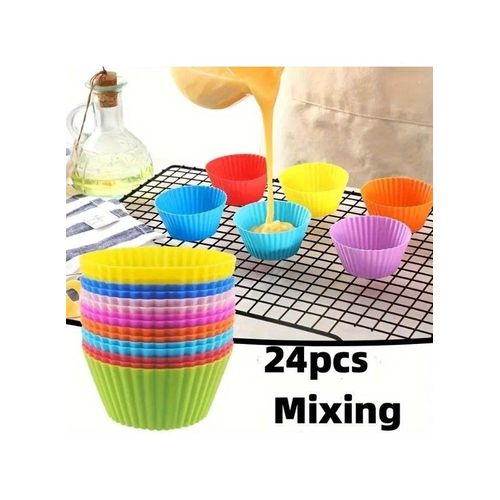 FALMER 24Pieces Of Reusable Silicone Muffin Cupcake Cups, 7Cm Multicolored