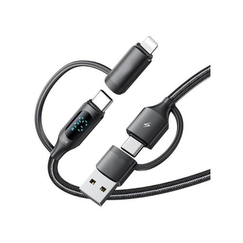 4-in-1 USB-C Cable with LED Display, PD 60W Fast Charging Cable 480Mbps Data Fast Charge Multi Nylon Braided Charger Cord for IPHONE 14/ 15 /16/ Plus/ Pro /Pro Max/ Samsung,