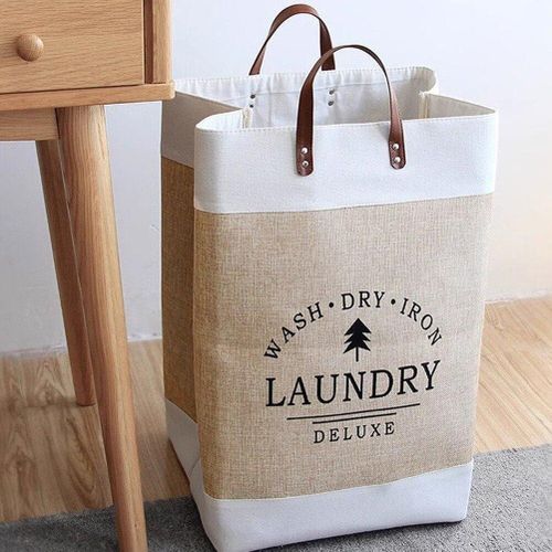 Large Linen Clothes Hamper with Handles, Laundry Basket for Wash Dry Clothing Storage, Toy Organizer and Blanket Holder for Bedroom, Bathroom and Laundry Room