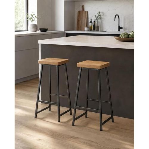 Modern Bar Stool with White Boucle Upholstered Seat and Backrest, Black Steel Frame, for Kitchen Islands and Breakfast Bars (2, Natural Wood/Silver, Wood)