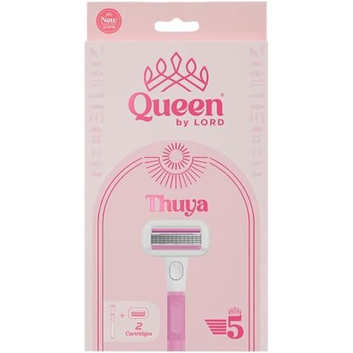 By Lord Thuya Handle Plus 2 Cartridges 5 Blade Razor for Women with Swivel Head and Lubricating Strip