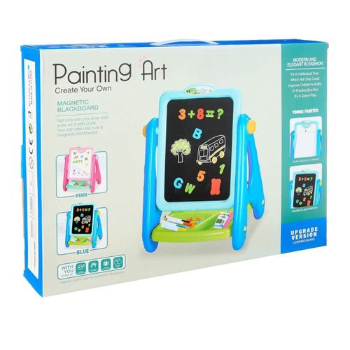 2-in-1 Kids Double-Sided Standing Art Easel (Magnetic Whiteboard & Chalkboard) with English Magnetic Letters, Numbers, Chalk & Accessorie