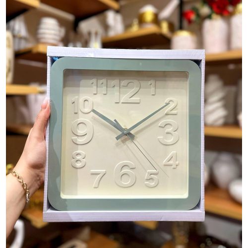 Office Wall Clock Decorative Distinctive Chic - Analog 3D Raised Letters Battery Saving Large Copper Coil Turquoise in White Size 30 by 30 cm