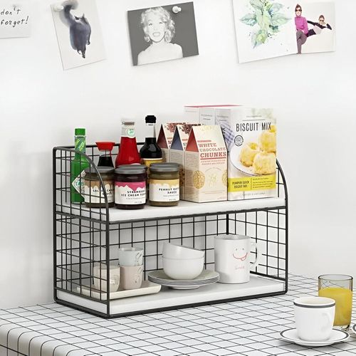 Kitchen Display Stand - Durable Metal and Wooden Coffee Corner Shelf Unit with Three Tiers for Coffee, Tea, and Beverage Supplies, Ideal for Organizing Your Drinking Area Chicly
