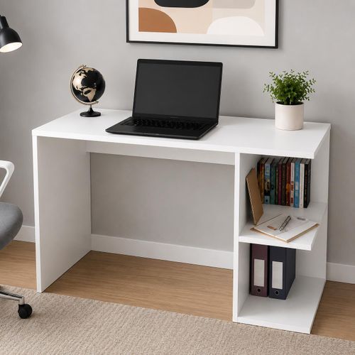 Studying White Desk stylish Computer for Small Spaces for Bedroom or Office Side Storage Shelves, Space Saving