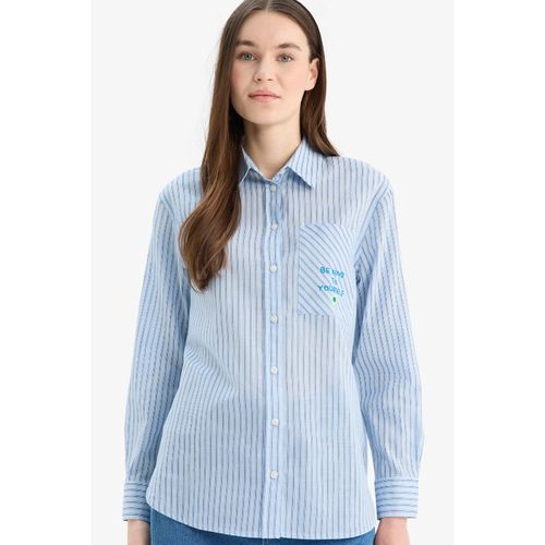 Woman Woven Top Long Sleeve Tunic - Lt.Blue