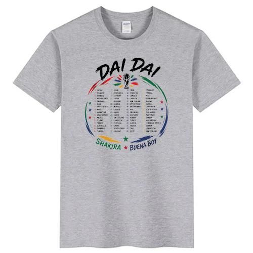 Light grey cotton T-shirt design celebrating Dai Dai a 2026 World Cup and SHAKIRA x Buena Boy