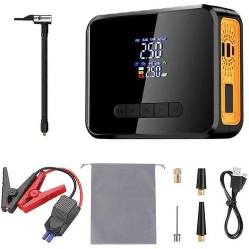 Portable car battery jump starter with air compressor 8000 amp maximum jump start battery and 150 psi pressure 12V jump starter box with smart connection cables digital car tire inflator with large display screen