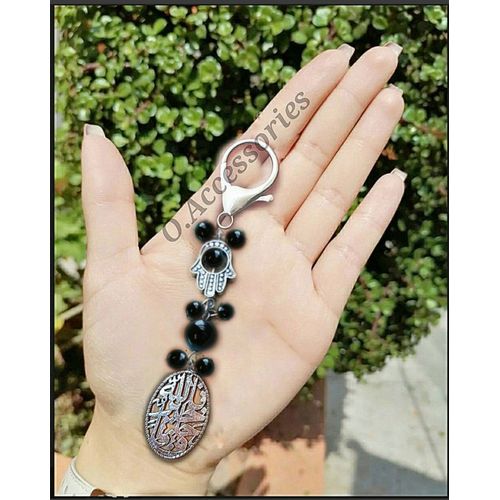 Keychain Medal Silver Stainless Onyx Stone