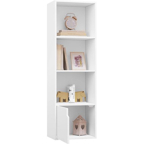 Modern Wooden Bookcase with Open Storage and Cabinet for Office and Living Room, 4-Tier, 34W x 24D x 106H cm, White