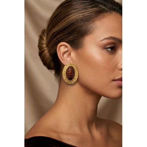 Oval Ribbed Zinc Alloy Earrings for Women – Elegant Daily Fashion