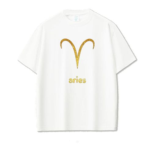 white cotton t-shirt Aries Zodiac gold