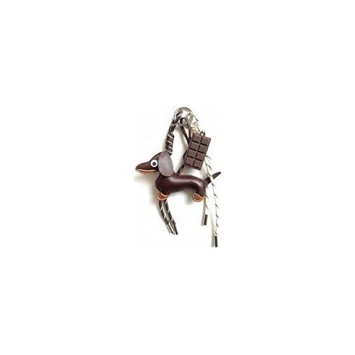 Wayfare Fashionable Leather Sausage Dog and Chocolate Rope Key Chain Bag Charm, Dachshund Puppy Design, Brown