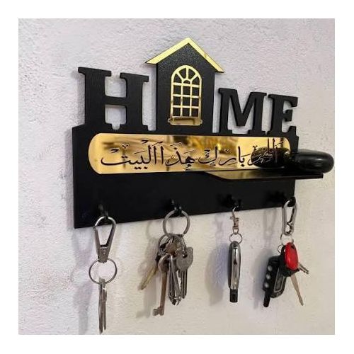 Wooden Key Holders for Home Wall Stylish Wooden Wall Mounted Sweet Home Design Decorative Key Chain Hanger with 7 Hooks, Mobile Holder & Self Storage for Home & Office