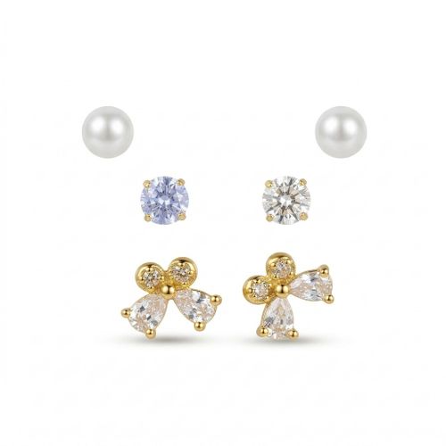 set of three pairs of gold-toned stainless steel stud earrings