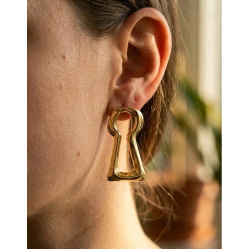 Geometric Open Hoop Statement Earrings Gold Plated - Gold