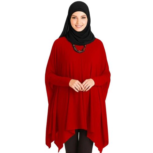 Women's loose-fitting cotton blouse, red color, with flowing sleeves and a stylish, modern cut.