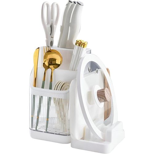 Kitchen organizer - Multipurpose countertop holder for utensils, chopsticks, and pot lids, compact storage solution in white