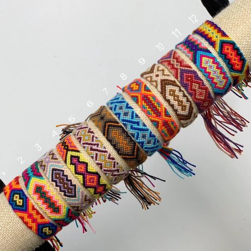 6 Nubian-style drawstring bracelets, handmade, random designs
