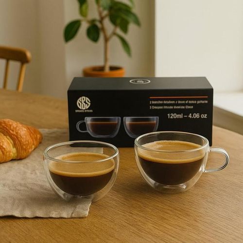 كوب زجاجي مزدوج الجدار - قطعتان