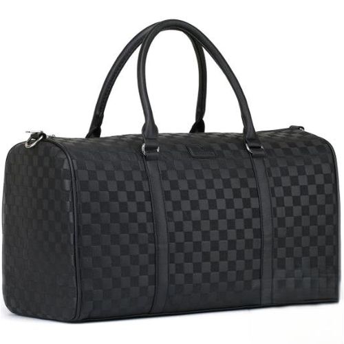 Black Leather Duffle Gym Weekender Bag