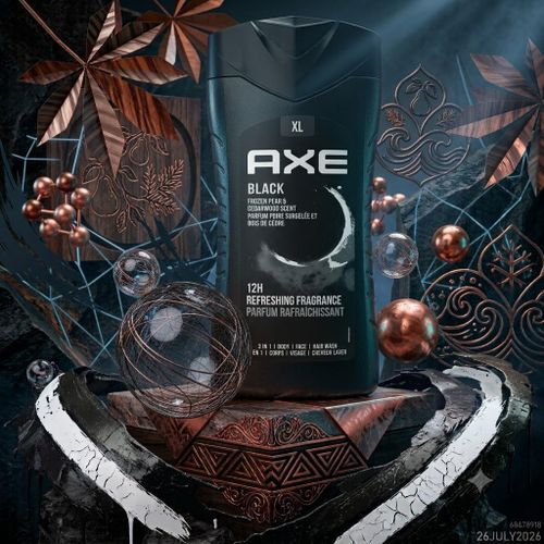 Black Frozen Pear Fresh Charge 3 in 1 Shower Gel 400ML - Face Body and Hair Wash for Men with Frozen Pear Fragrance and Long Lasting Freshness
