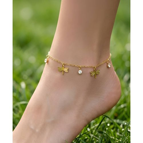Gold Color Butterfly Anklet with Zircon Stones Adjustable Chain