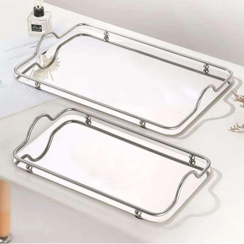 Stainless steel serving tray, 2 trays (silver)
