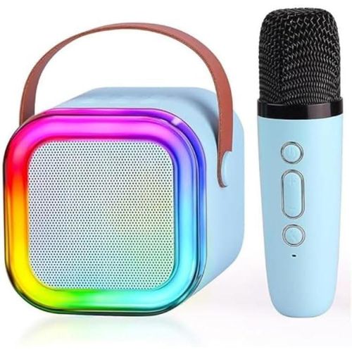 Colorful Bluetooth Speaker with Karaoke Mic System for Home Singing Magic Ai Voice Changer Portable Mini Wireless Speaker with Mike for House Parties Birthday Gifts Events (Retro Jam)- Blue