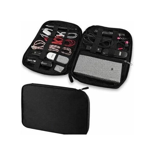 Portable Electronic Accessories Organizer Case Travel Cable Storage Pouch Zippered Gadget Holder Compact Bag Charger Earphone Power Bank Management Solution Black