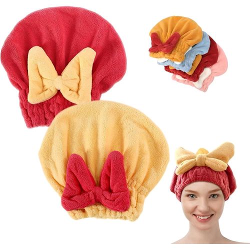 Microfiber Quick Hair Drying Towel for Women, Wet Hair Drying Cap with Fashion Bow Design, Super Absorbent, Lightweight, Soft and Perfect for Care for All Hair Types - (1 Piece)