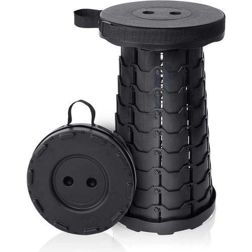 Portable Collapsible Telescoping Stool Adjustable Height Lightweight Folding Seat Black