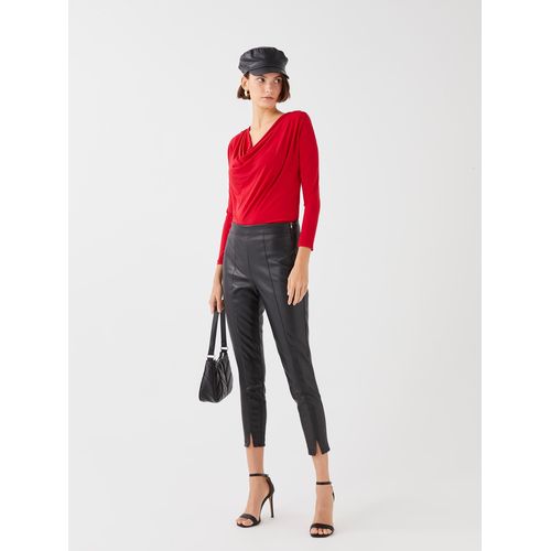 سروال نسائي مصنوع من الجلد الصناعي بتصميم قياسي