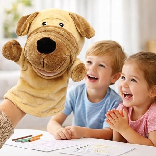 دمية يدوية ناعمة على شكل حيوان مزرعة، مزودة بفم وأذرع متحركة، مثالية لسرد القصص ولعب الأدوار والتعلم في مرحلة ما قبل المدرسة، لعبة تعليمية تفاعلية، هدية عيد ميلاد ممتعة للأطفال (كلب).