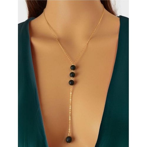 Necklace Chain with Gold Metal and Black Pearls