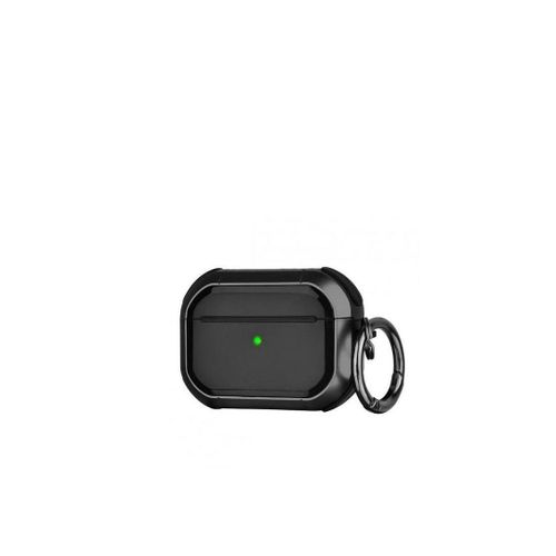 For Apple Airpods Pro 2019 Case with Keychain, Full-Body Rugged Protective Cover, Resilient Shock Absorption Design, Durable Armor Case,Black