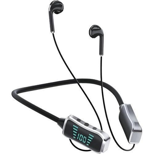 KIn KL50 Bluetooth Neckband Sports Earphones - 48-Hour Battery Life - Digital LED Display - TF Memory Card Slot - Hi-Fi Sound and Noise-Canceling Microphone - black
