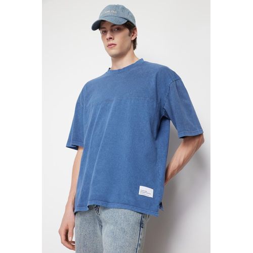 Indigo Oversize/Wide Cut Stitched Label Faded Effect 100% Cotton T-Shirt