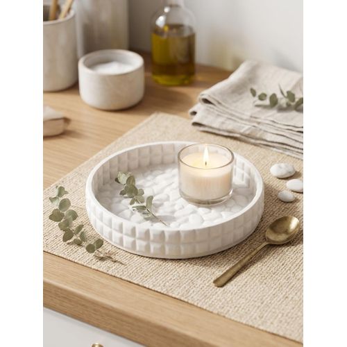 Round Decorative Gypsum Tray Stone Pattern Jewelry Soap Candle Holder Plate White