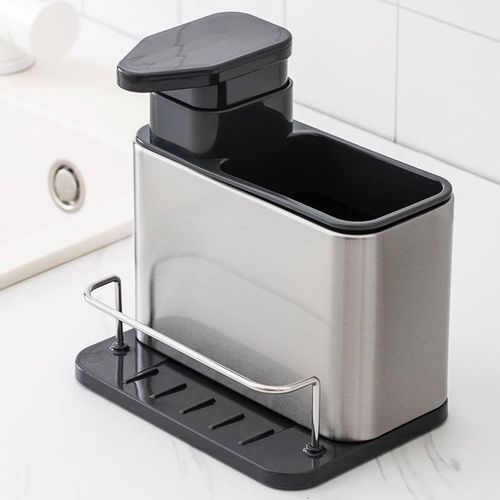 3-in-1 Stainless Steel Kitchen Sink Organizer with Soap Dispenser & Sponge Holder