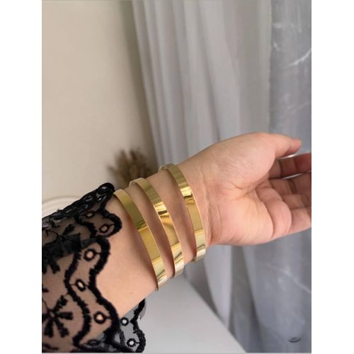 Gold-Plated Plain Flat Bangle Bracelet Set (3 Pieces)