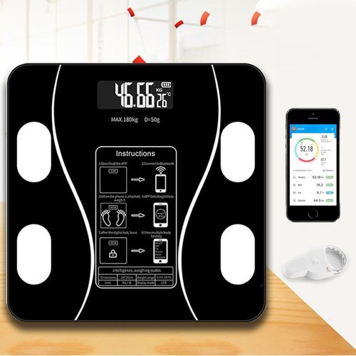Digital Personal Scale, Smart Body Weight Scale with Bluetooth and App, USB Rechargeable Body Composition Monitor (Black)