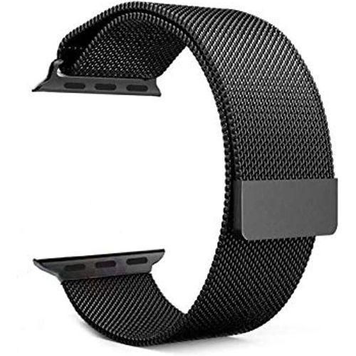 Magnetic Milanese strap for smartwatches – Compatible with Apple Watch and similar models – 42 to 49 mm – Stainless steel – Black