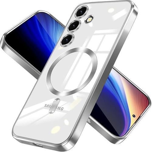 Case For Samsung Galaxy S25 FE Compatible with MagSafe with Camera Lens Protector,Magnetic Clear Case Full Protection Plating Anti-Scratch Slim Thin Case silver