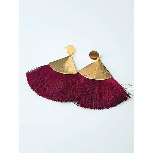 Burgundy fan tassels golden dropped Earrings